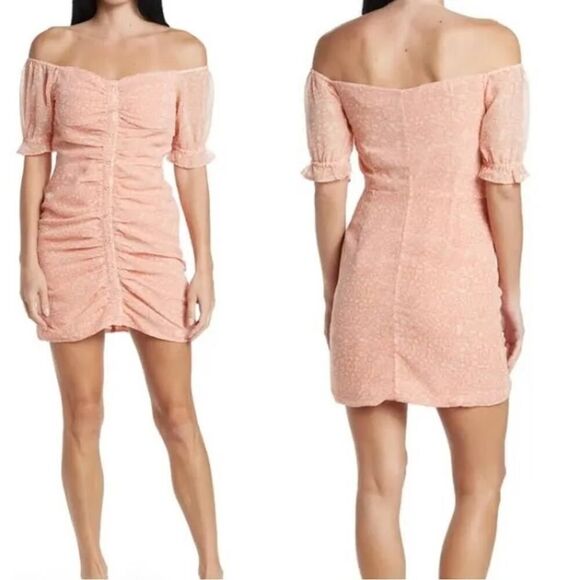 Walter Baker Beverly‎ Off-The-Shoulder Ruched Leopard-Print Crepe Mini Dress 10 - Picture 12 of 12